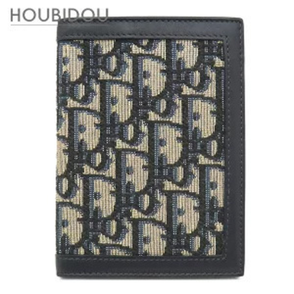 Christian Dior Passport Case Oblique Canvas Leather Navy Blue x Beige Cream